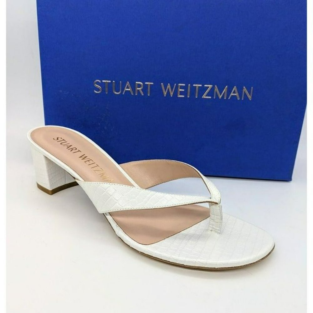 STUART WEITZMAN Womens Beige & White Slip On Leather Slide Sandals Size 9
